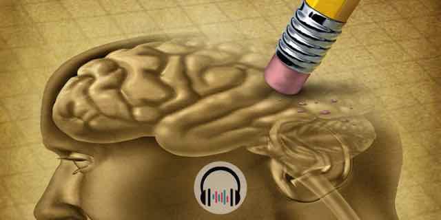 lapis apagando parte do desenho de um cerebro humano